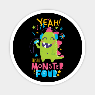 Monster Themed Music Lover Fourth Birthday Girl Magnet